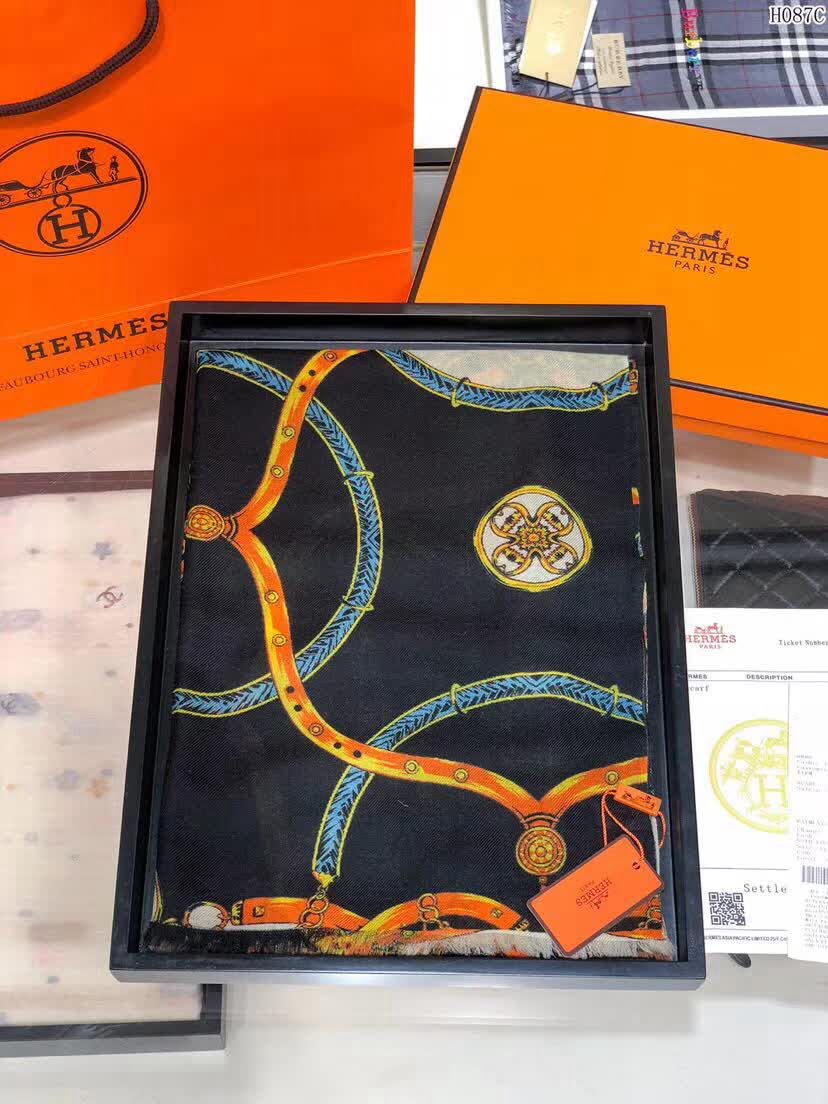 HERMES愛馬仕2018最新款 時尚復古撞色圍巾 H087 LLWJ7175